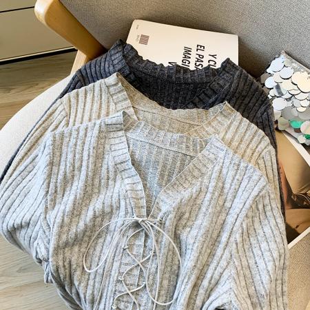 FA46072# 美式复古绑带设计感长袖T恤女早秋上衣肌理感掐腰显瘦内搭打底衫 服裝批發女裝批發服飾貨源