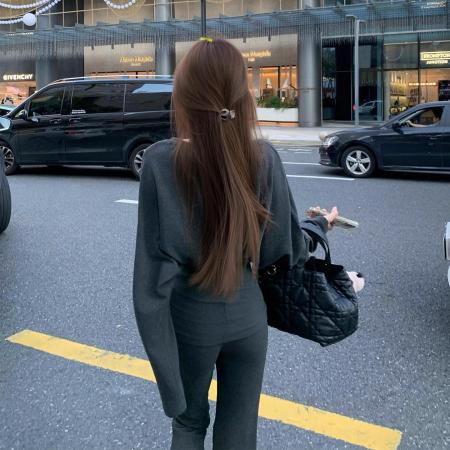 FA46077# 两件套ootd穿搭套装女冬季松弛感V领上衣+阔腿休闲裤两件套 服裝批發女裝批發服飾貨源