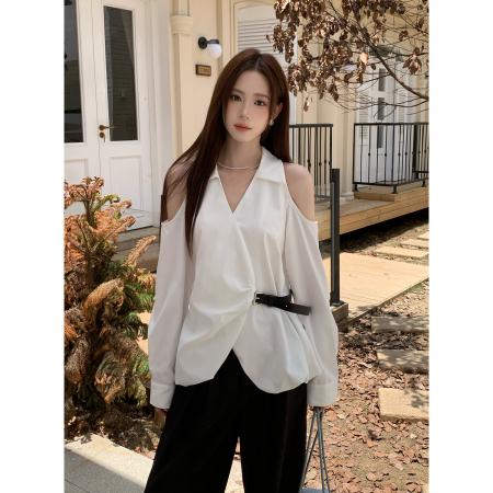 FA46081# 秋季新款女装设计感上衣小衫纯色长袖衬衫女 服裝批發女裝批發服飾貨源