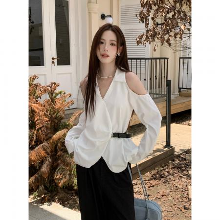 FA46081# 秋季新款女装设计感上衣小衫纯色长袖衬衫女 服裝批發女裝批發服飾貨源