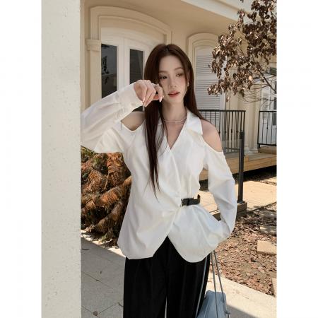 FA46081# 秋季新款女装设计感上衣小衫纯色长袖衬衫女 服裝批發女裝批發服飾貨源