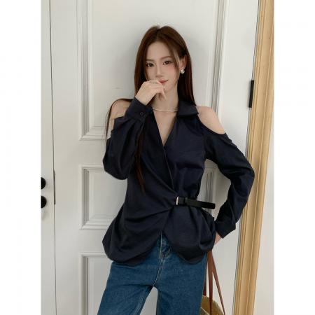 FA46081# 秋季新款女装设计感上衣小衫纯色长袖衬衫女 服裝批發女裝批發服飾貨源