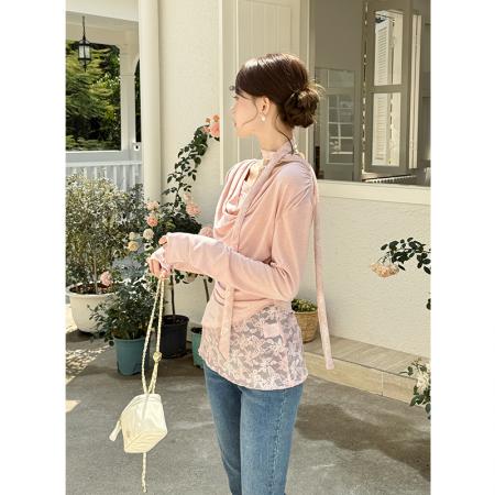 FA46084# 韩版修身显瘦甜美蕾丝拼接假两件上衣小衫长袖I恤打底衫 服裝批發女裝批發服飾貨源