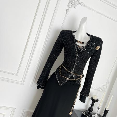 FA46087# 亮片小香风外套女秋季新款40%羊毛上衣/长袖针织连衣裙 服裝批發女裝批發服飾貨源