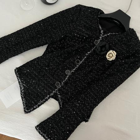 FA46087# 亮片小香风外套女秋季新款40%羊毛上衣/长袖针织连衣裙 服裝批發女裝批發服飾貨源