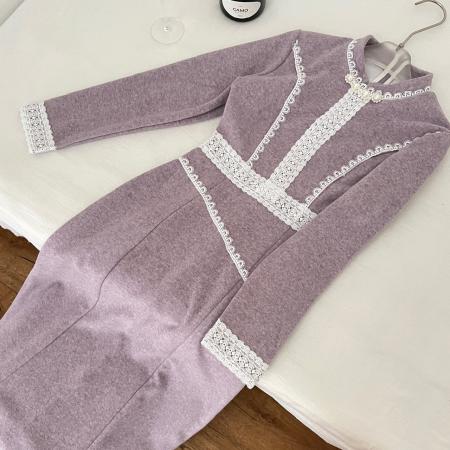 FA46089# 婷婷暮山紫•真江南新中式加绒显腰身旗袍裙女冬季新款连衣裙 服裝批發女裝批發服飾貨源