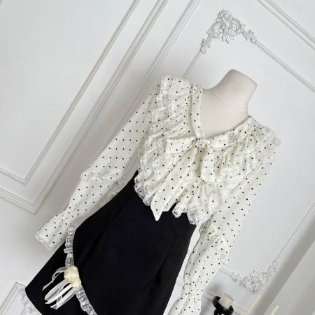 FA46090# 越韩小鱼珍妮小姐法式气质千金爱心衬衣蝴蝶结高腰显瘦半裙套装 服裝批發女裝批發服飾貨源