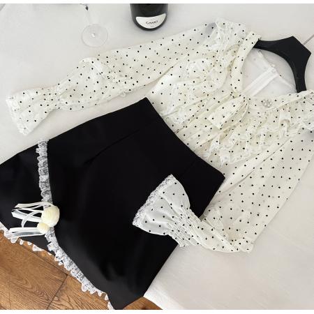 FA46090# 越韩小鱼珍妮小姐法式气质千金爱心衬衣蝴蝶结高腰显瘦半裙套装 服裝批發女裝批發服飾貨源