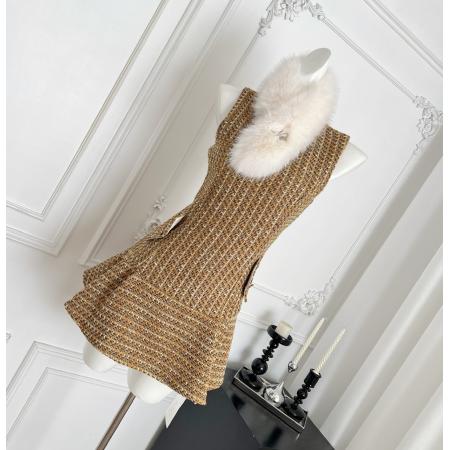 FA46091# 你的懒懒llan见习魔女贵气甜奢感粗花呢小香连衣裙含围脖 服裝批發女裝批發服飾貨源