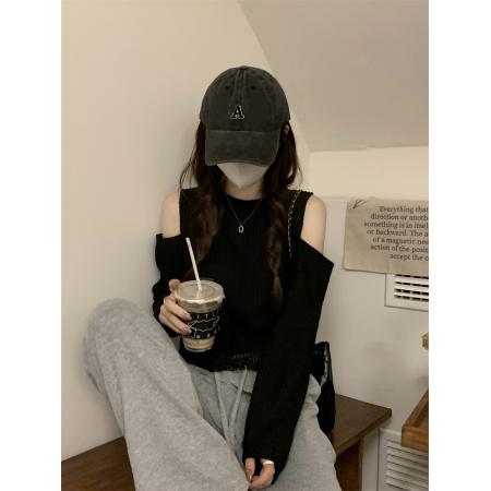 FA46105# 秋季新款小心机露肩打底衫流苏短款长袖T恤内搭白色上衣女装 服裝批發女裝批發服飾貨源