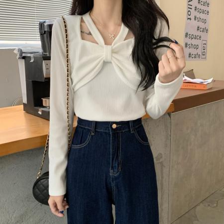 FA46111# 别致甜辣性感上衣女早秋内搭打底长袖t恤设计感减龄漂亮洋气小衫 服裝批發女裝批發服飾貨源