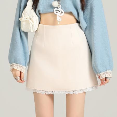 FA46126# 秋冬毛呢半身裙女新款冬季高腰显瘦包臀裙花边毛呢短裙a字裙 服裝批發女裝批發服飾貨源