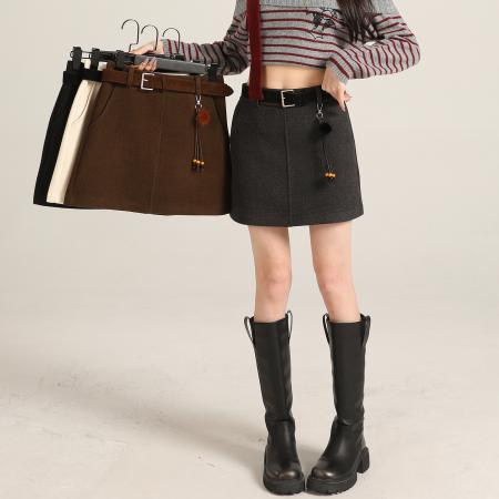 FA46127# 美式辣妹高腰毛呢短裙A字裙女秋冬新款黑色防走光半身裙 服裝批發女裝批發服飾貨源