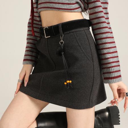 FA46127# 美式辣妹高腰毛呢短裙A字裙女秋冬新款黑色防走光半身裙 服裝批發女裝批發服飾貨源