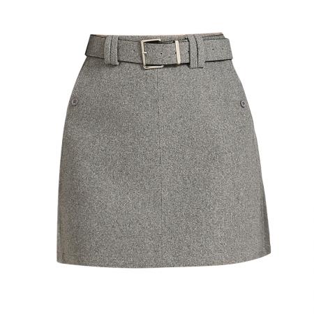 FA46128# 秋冬百搭灰色毛呢半身裙女新款高腰显瘦磨毛西装a字短裙配腰带 服裝批發女裝批發服飾貨源