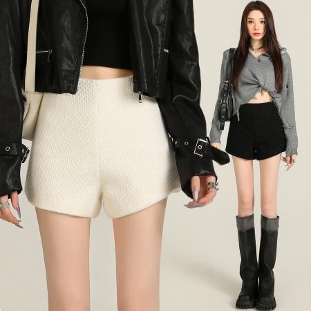 FA46129# 高腰小香风短裤女新款爆款秋冬季外穿毛呢裙裤子冬天黑色靴裤 服裝批發女裝批發服飾貨源