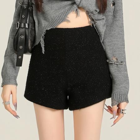 FA46129# 高腰小香风短裤女新款爆款秋冬季外穿毛呢裙裤子冬天黑色靴裤 服裝批發女裝批發服飾貨源