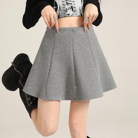 FA46130# 百褶毛呢半身裙女秋冬A字裙蓬蓬梨型身材高腰显瘦遮胯短裙子 服裝批發女裝批發服飾貨源