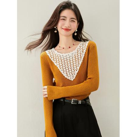 FA46134# ◆法式V领手工编织镂空针织衫女秋新款显瘦内搭打底上衣 服裝批發女裝批發服飾貨源