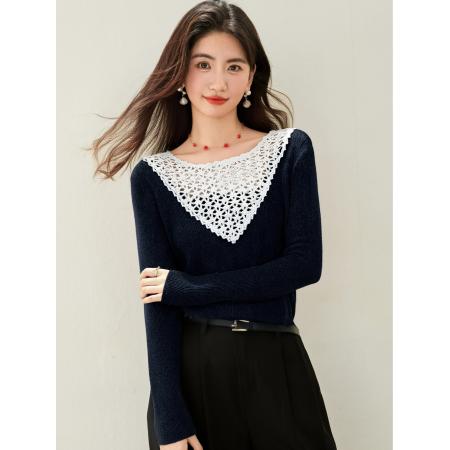 FA46134# ◆法式V领手工编织镂空针织衫女秋新款显瘦内搭打底上衣 服裝批發女裝批發服飾貨源