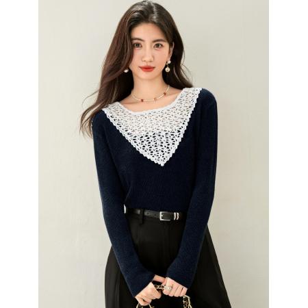 FA46134# ◆法式V领手工编织镂空针织衫女秋新款显瘦内搭打底上衣 服裝批發女裝批發服飾貨源