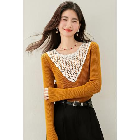 FA46134# ◆法式V领手工编织镂空针织衫女秋新款显瘦内搭打底上衣 服裝批發女裝批發服飾貨源