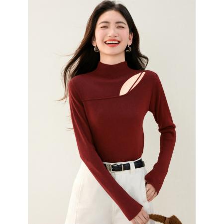 FA46135# ◆露肩设计感镂空长袖针织衫秋冬新款修身显瘦打底上衣 服裝批發女裝批發服飾貨源