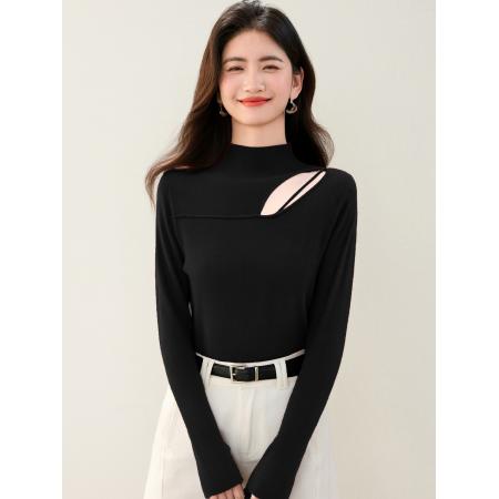 FA46135# ◆露肩设计感镂空长袖针织衫秋冬新款修身显瘦打底上衣 服裝批發女裝批發服飾貨源