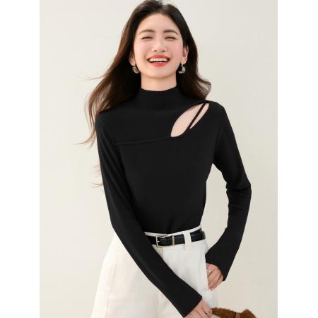 FA46135# ◆露肩设计感镂空长袖针织衫秋冬新款修身显瘦打底上衣 服裝批發女裝批發服飾貨源