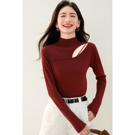 FA46135# ◆露肩设计感镂空长袖针织衫秋冬新款修身显瘦打底上衣 服裝批發女裝批發服飾貨源