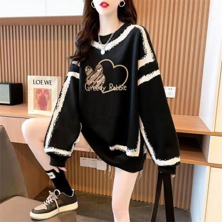 FA46143# 仿华棉复合后包领/全件压线/整件烫爆款卫衣女 服裝批發女裝批發服飾貨源