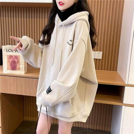 FA46145# 仿华棉复超柔/后包领/全件压线/加绒高领连帽卫衣女 服裝批發女裝批發服飾貨源