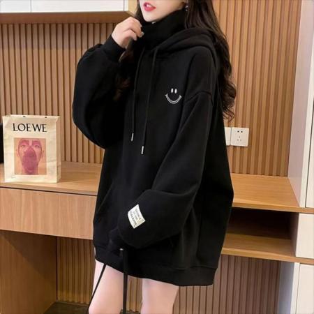 FA46145# 仿华棉复超柔/后包领/全件压线/加绒高领连帽卫衣女 服裝批發女裝批發服飾貨源