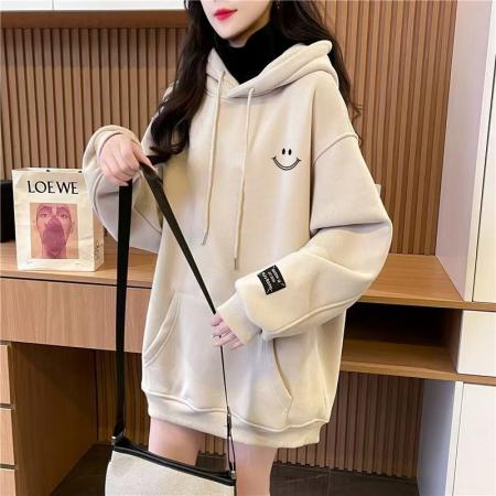 FA46145# 仿华棉复超柔/后包领/全件压线/加绒高领连帽卫衣女 服裝批發女裝批發服飾貨源