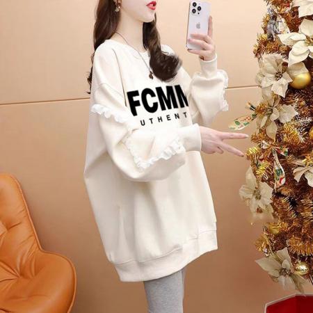 FA46146# 仿华棉复合银狐绒/后包领/全件压线加绒加厚拼接袖卫衣女 服裝批發女裝批發服飾貨源