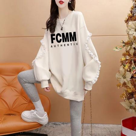 FA46146# 仿华棉复合银狐绒/后包领/全件压线加绒加厚拼接袖卫衣女 服裝批發女裝批發服飾貨源