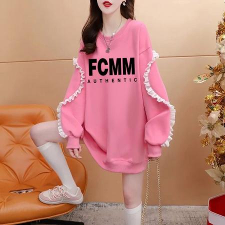 FA46146# 仿华棉复合银狐绒/后包领/全件压线加绒加厚拼接袖卫衣女 服裝批發女裝批發服飾貨源