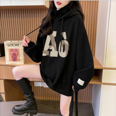 FA46147# 仿华棉复超柔/后包领/全件压线/加绒高领连帽卫衣女 服裝批發女裝批發服飾貨源