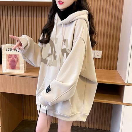 FA46147# 仿华棉复超柔/后包领/全件压线/加绒高领连帽卫衣女 服裝批發女裝批發服飾貨源