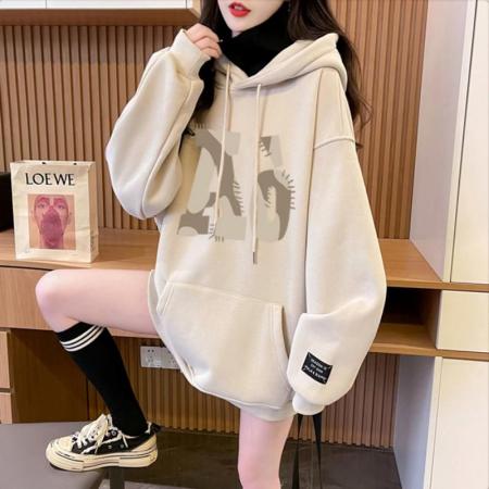 FA46147# 仿华棉复超柔/后包领/全件压线/加绒高领连帽卫衣女 服裝批發女裝批發服飾貨源