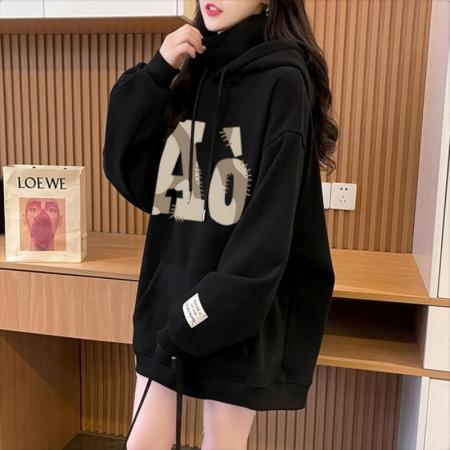 FA46147# 仿华棉复超柔/后包领/全件压线/加绒高领连帽卫衣女 服裝批發女裝批發服飾貨源