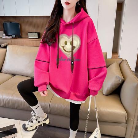 仿华棉复合银狐绒/后包领/假两件加绒连帽卫衣女 服裝批發女裝批發服飾貨源