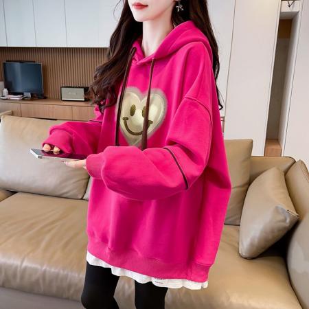 FA46149# 仿华棉复合银狐绒/后包领/假两件加绒连帽卫衣女 服裝批發女裝批發服飾貨源