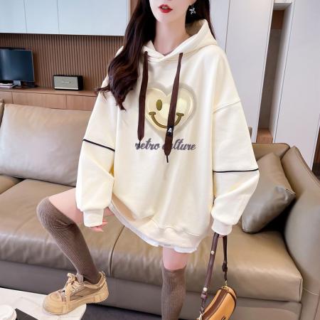 FA46149# 仿华棉复合银狐绒/后包领/假两件加绒连帽卫衣女 服裝批發女裝批發服飾貨源