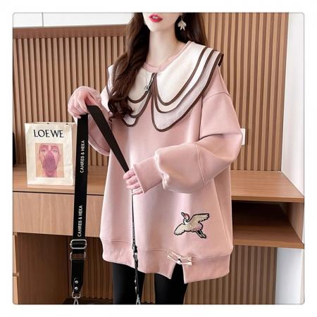 FA46150# 华棉复特大码300斤刺绣娃娃领中国风春秋季卫衣女 服裝批發女裝批發服飾貨源