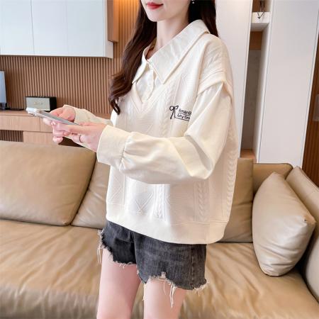 FA46152# 爆款提花秋冬季新品糖果色假两件高级设计感大码女装卫衣ins 服裝批發女裝批發服飾貨源