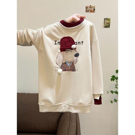 FA46153# 首发华棉复天鹅绒特大码300斤中长款毛领假两件加绒厚 服裝批發女裝批發服飾貨源