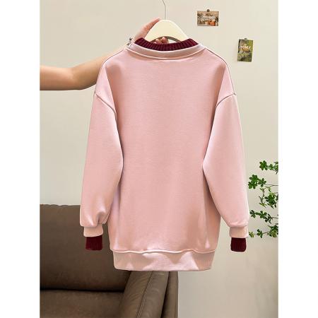 FA46153# 首发华棉复天鹅绒特大码300斤中长款毛领假两件加绒厚 服裝批發女裝批發服飾貨源