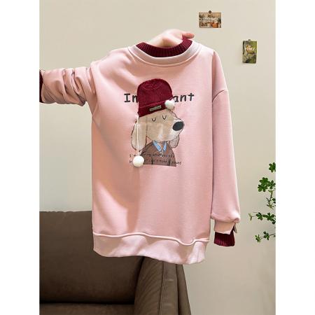 FA46153# 首发华棉复天鹅绒特大码300斤中长款毛领假两件加绒厚 服裝批發女裝批發服飾貨源