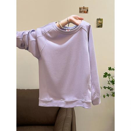 FA46156# 原版质量特大码300斤设计感巨好看的浅紫色卫衣女新款 服裝批發女裝批發服飾貨源